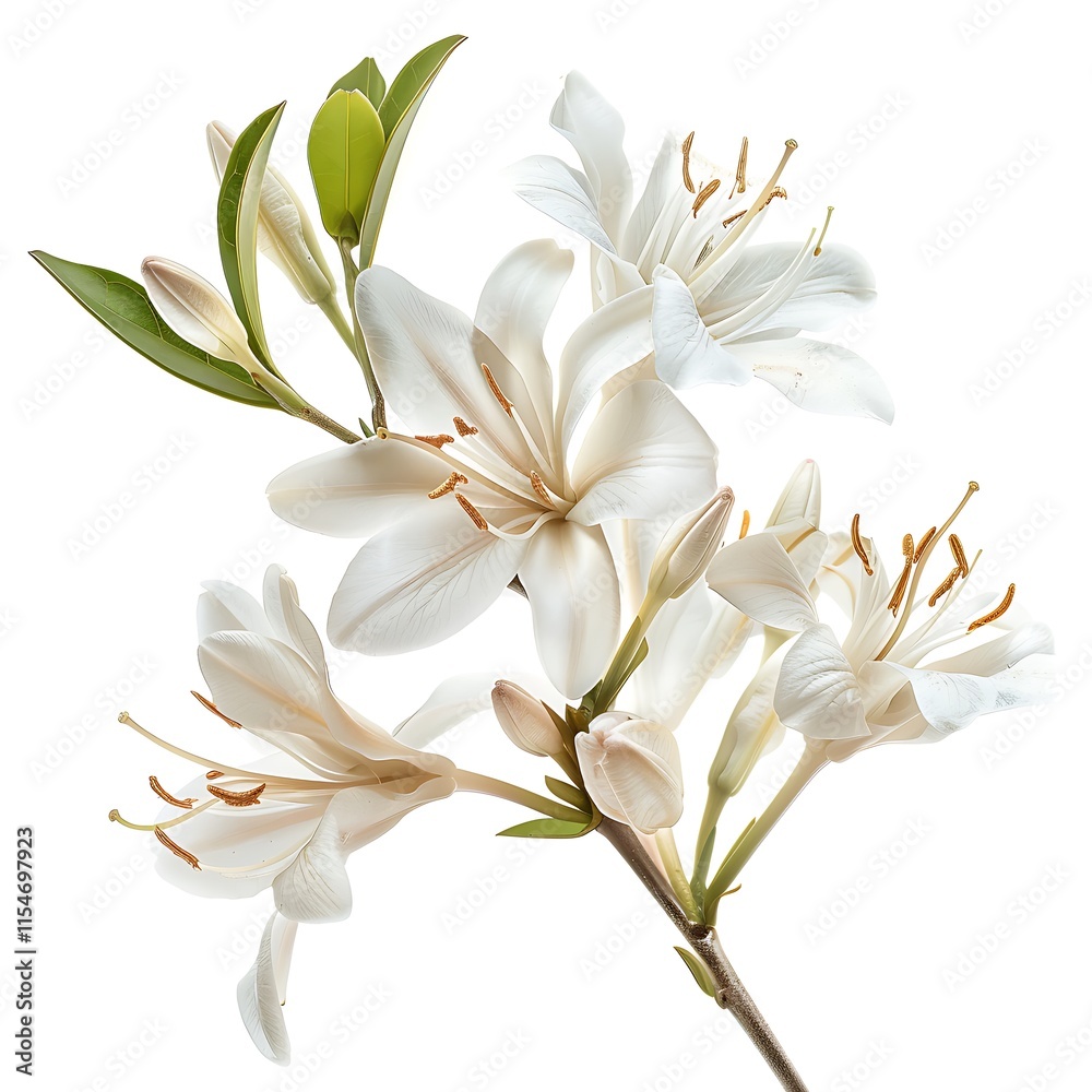 Fototapeta premium White honeysuckle flower isolated on white background with clipping path.