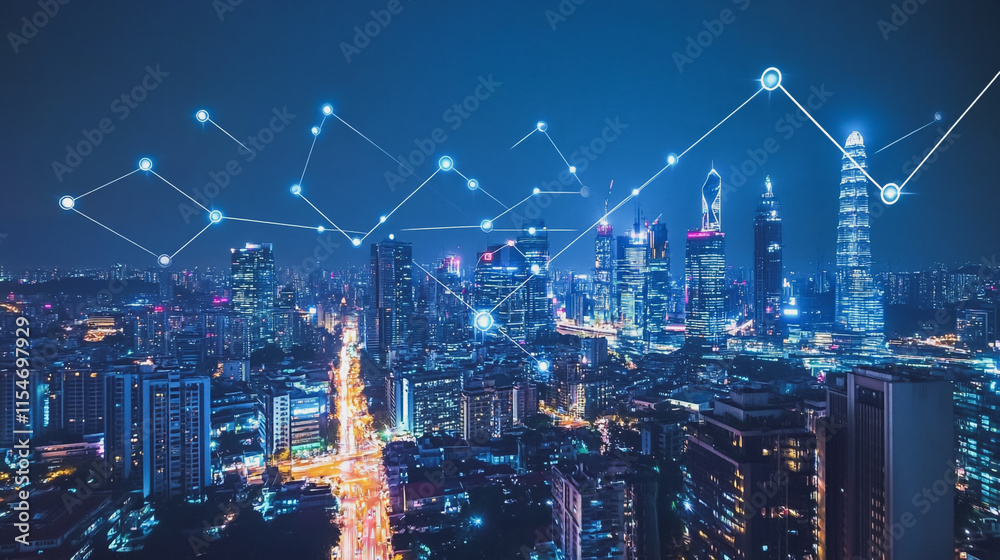 custom made wallpaper toronto digitalSmart digital Innovation city with connection network reciprocity over the cityscape. of future smart wireless city and social media networking systems that connects business people with in city