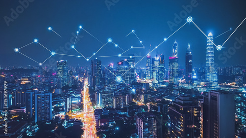 Wallpaper Mural Smart digital Innovation city with connection network reciprocity over the cityscape. of future smart wireless city and social media networking systems that connects business people with in city Torontodigital.ca