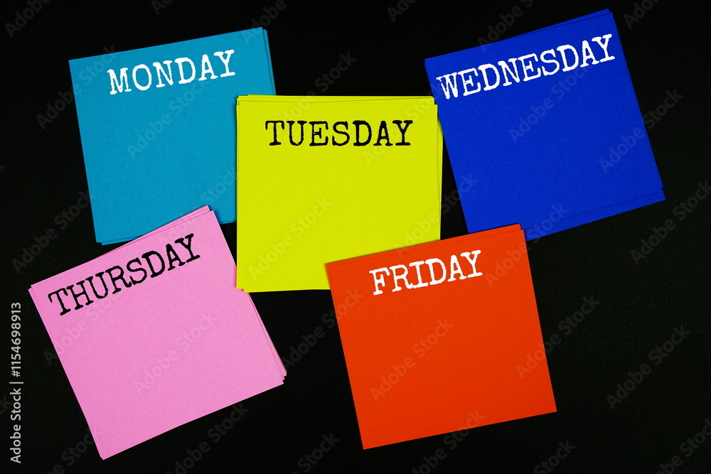 Monday To Friday text with sticky note on black background Monday To Friday text with sticky note on black background