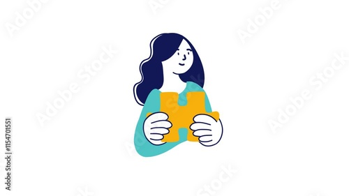 Girl holding jigsaw piece Animated Illustration