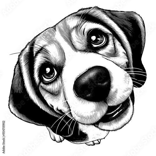 Hand drawn cute Beagle portrait, vector sketch isolated on white background, SVG vector	