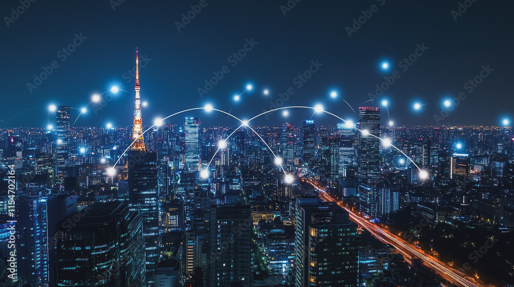 custom made wallpaper toronto digitalSmart digital Innovation city with connection network reciprocity over the cityscape. of future smart wireless city and social media networking systems that connects business people with in city