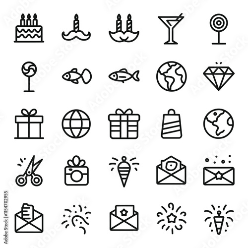 Birthday And Celeberation line icon set
