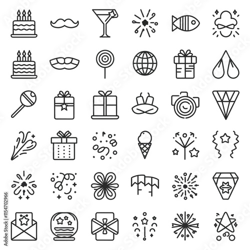 Birthday And Celeberation line icon set
