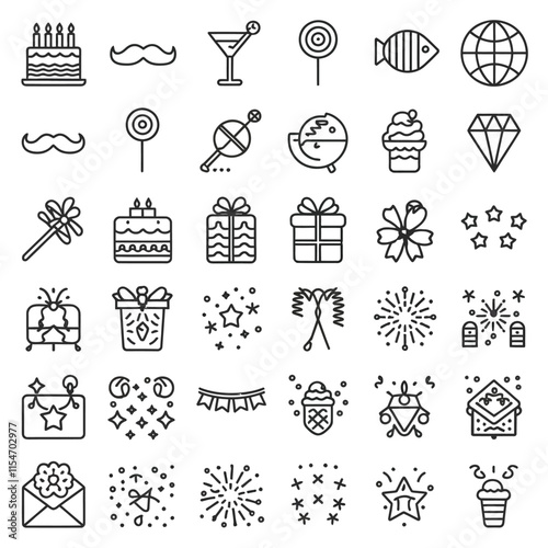 Birthday And Celeberation line icon set