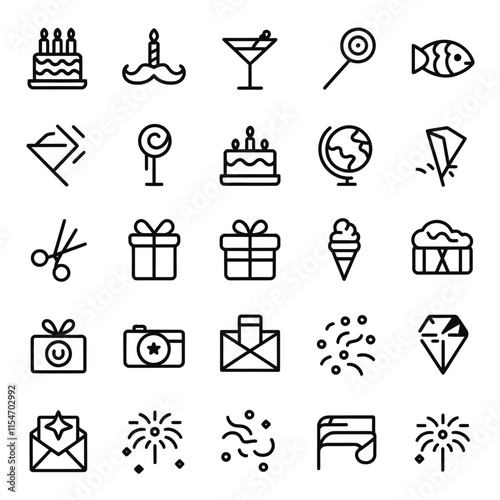 Birthday And Celeberation line icon set