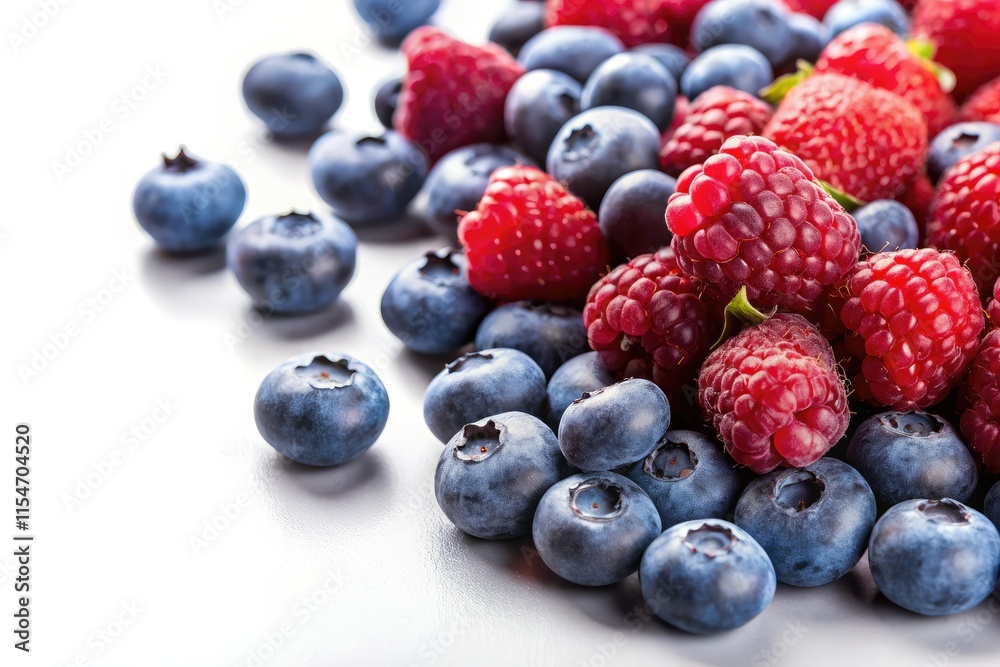 Fresh blueberries and raspberries, vibrant and plump, isolated on white. Fresh blueberries and raspberries, vibrant and plump, isolated on white.