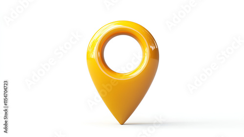 yellow location pin icon with a hollow center, representing navigation, direction, and maps in a sleek, modern design. Isolated on white background