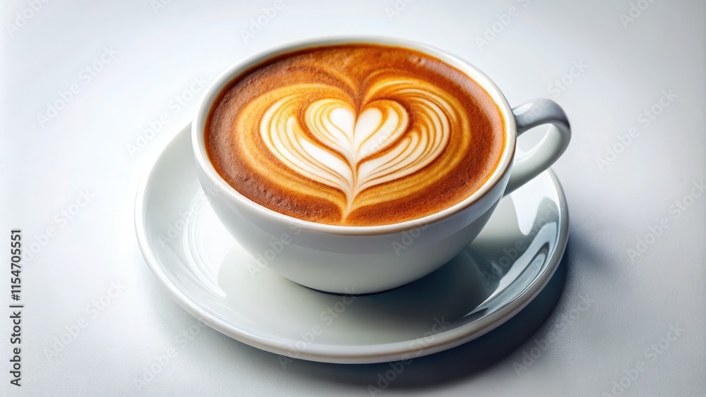 Intricate espresso art adorns a hot coffee, showcasing barista skill in a vibrant coffee shop scene. Intricate espresso art adorns a hot coffee, showcasing barista skill in a vibrant coffee shop scene.