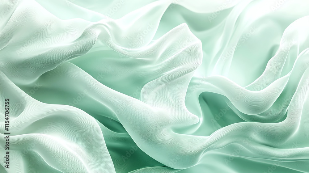 Obraz premium Soft green silk waves create an elegant and soothing abstract background.