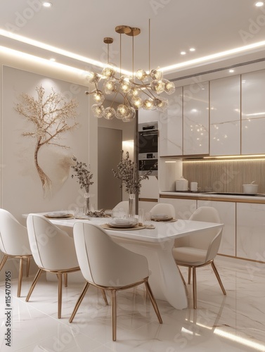 Elegant Dining Room with Modern Gold Accents and White Decor