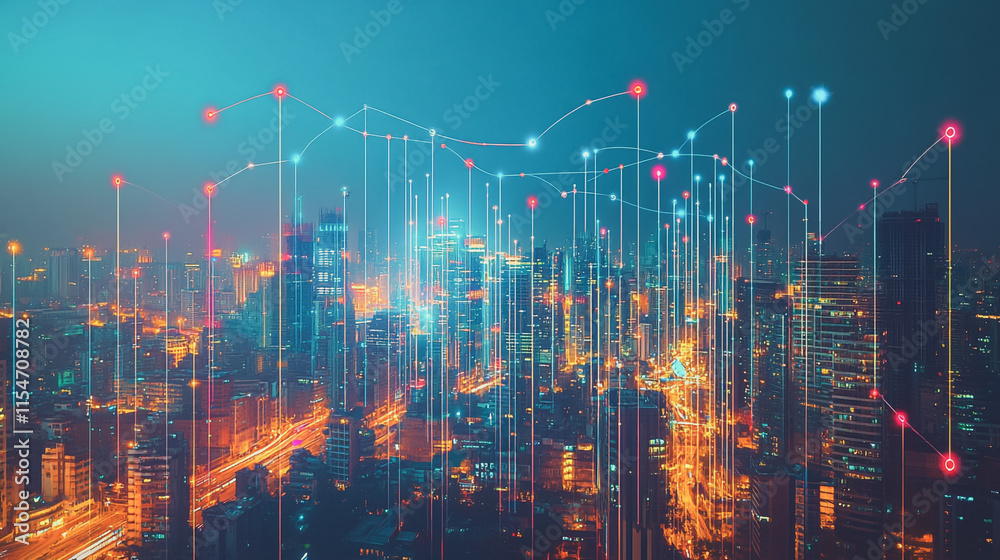 Smart digital Innovation city with connection network reciprocity over the cityscape. of future smart wireless city and social media networking systems that connects business people with in city Smart digital Innovation city with connection network reciprocity over the cityscape. of future smart wireless city and social media networking systems that connects business people with in city