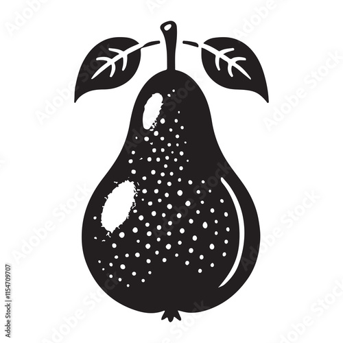 Pear Silhouette Vector Illustration, Solid White Background.