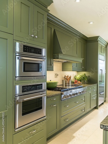 Modern Green Kitchen With Stainless Steel Appliances