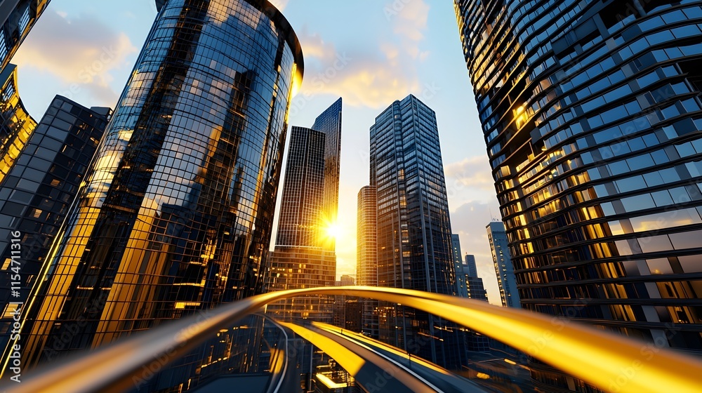 Fototapeta premium Golden Hour Skyscrapers Cityscape