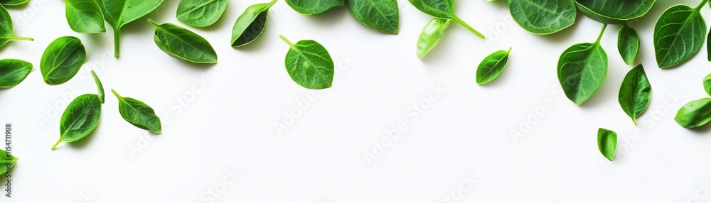 Fresh green leaves arranged on a white background. Fresh green leaves arranged on a white background.