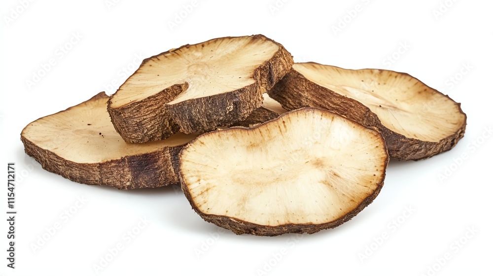 Sliced root vegetables arranged on a white isolated background. Sliced root vegetables arranged on a white isolated background.