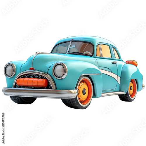 Retro Turquoise Classic Car Vintage Automobile 1950s Style Cute Cartoon Render photo