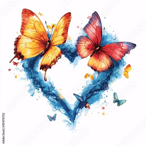 A pair of colorful butterflies fluttering together in the shape of a heart