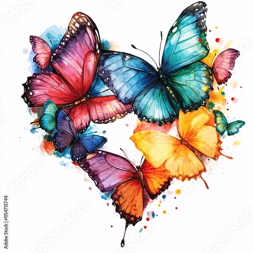 A pair of colorful butterflies fluttering together in the shape of a heart