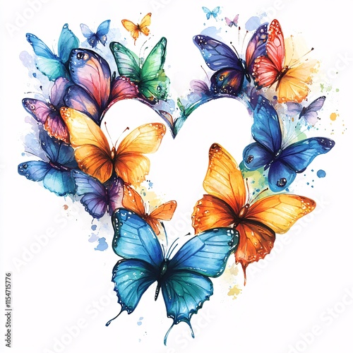 A pair of colorful butterflies fluttering together in the shape of a heart