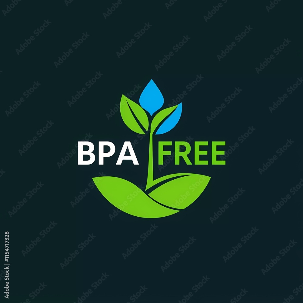 Fototapeta premium The image features a BPA-free label with a leaf design, indicating no Bisphenol A. Generated with AI.