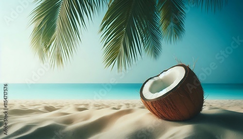 Coconut at beach with blue copy space Background  photo