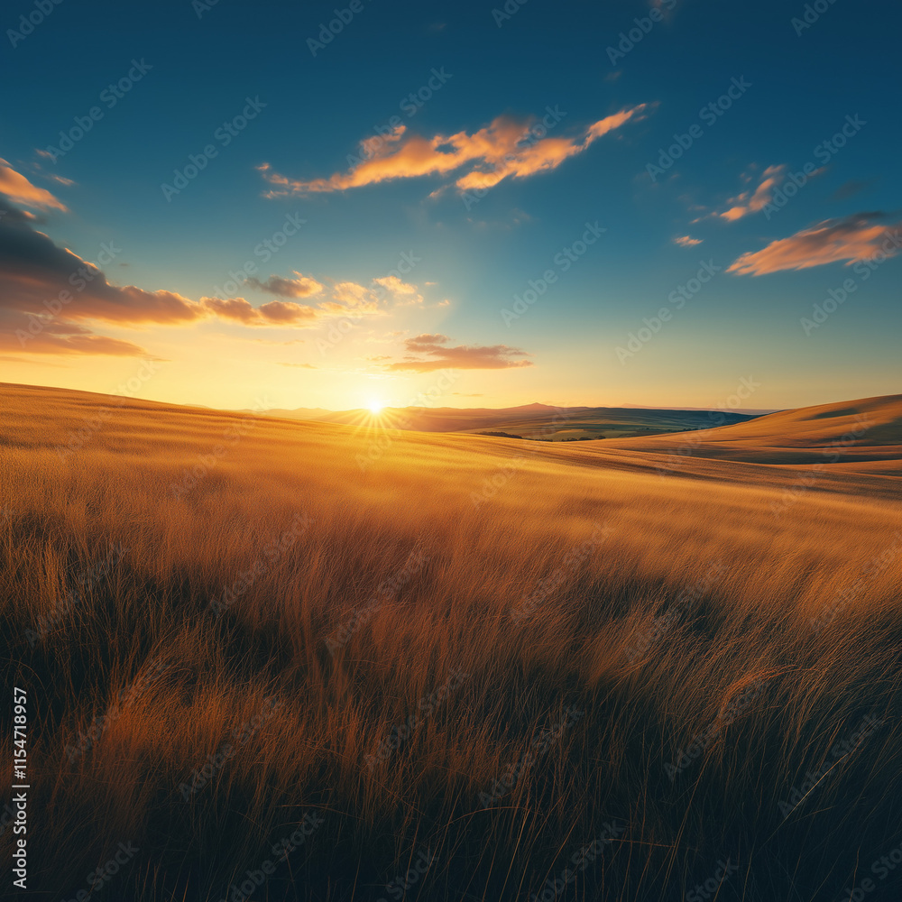 Sunrise Over Golden Grassland Background Sunrise Over Golden Grassland Background