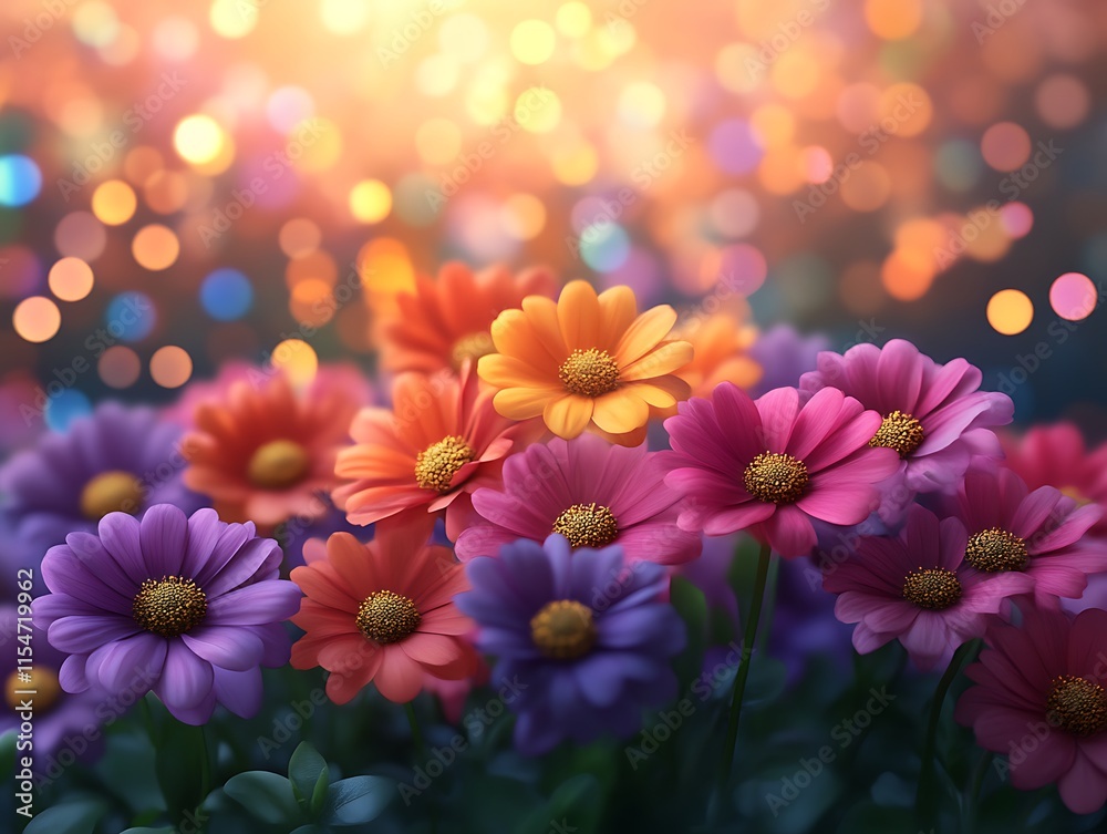Fototapeta premium Vibrant colorful flowers bloom in soft light
