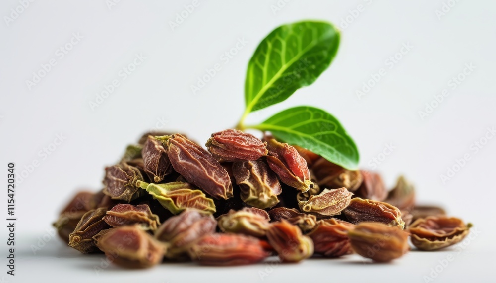 Medlar Fruit Seeds on Light Background with Fresh Green Leaves for Natural Food Photography