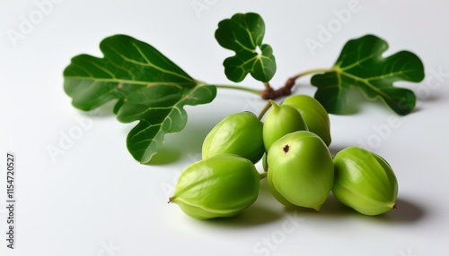 Wallpaper Mural Ripe Bael Fruit on White Background with Leafy Green Stem and Round Shape Highlighted Torontodigital.ca