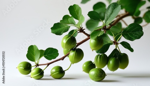 Wallpaper Mural Ripe Bael Fruit with Green Leaves on Branch Displayed Against Neutral Background Torontodigital.ca