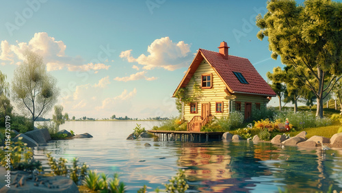 Cartoon Dream House with Nature Panorama