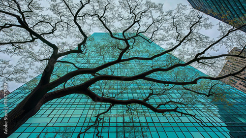 Tree Reflections: Urban Nature and Architecture Contrast