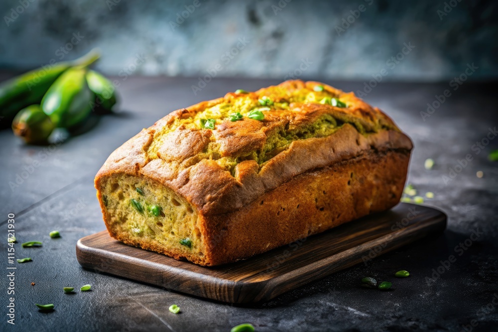 Concrete's rough texture contrasts the smooth zucchini bread's silhouette in this striking food image. Concrete's rough texture contrasts the smooth zucchini bread's silhouette in this striking food image.