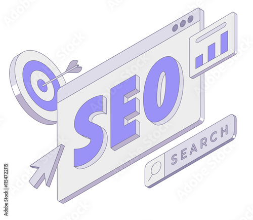 Lettering SEO with target, cursor and search bar text