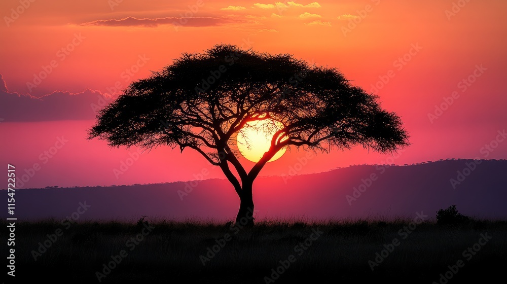 Sunset silhouette of a tree against vibrant sky. Sunset silhouette of a tree against vibrant sky.