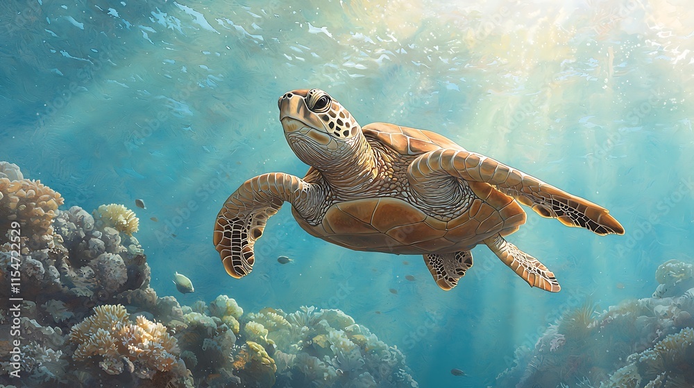 Obraz premium Green Sea Turtle Coral Reef Ocean Wildlife - - Underwater photography