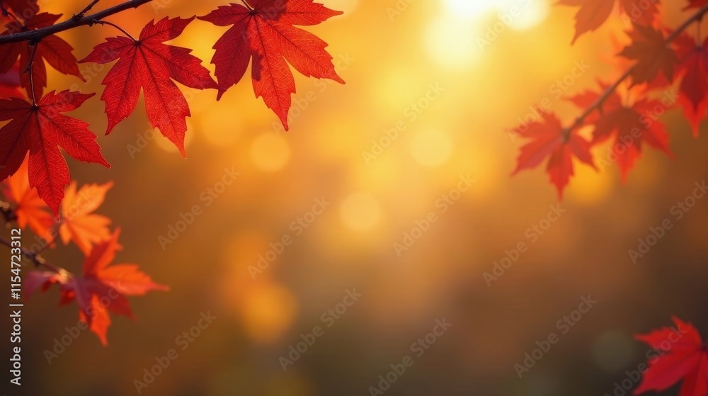 Autumnal foliage bathed in the warm glow of sunset, creating a serene and picturesque scene Autumnal foliage bathed in the warm glow of sunset, creating a serene and picturesque scene