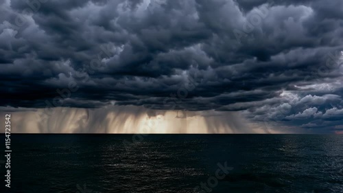Storm Looming Over Emerald Waters: Captivating Nature's Duality in Vivid Colors and Motion