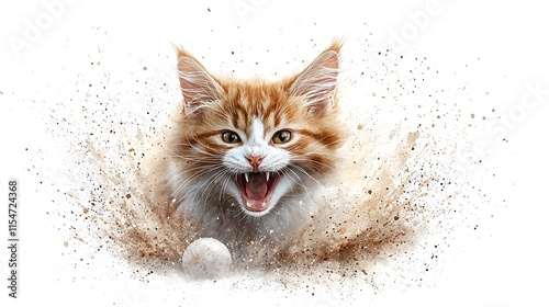 Playful Maine Coon Kitten Splash Art - Whimsical illustration style photo