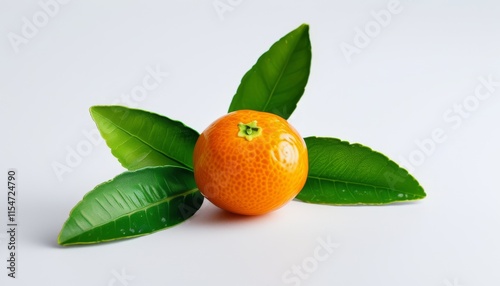 Fresh Golden Kumquat With Green Leaves on a Light Background for Upscale Culinary Use photo