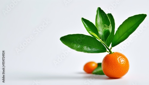 Small Golden Kumquat with Glossy Leaves on a Minimalistic Background in Topaz Color photo