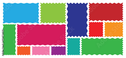 Set of Zigzag and colorful Shapes. Rectangle and oval shape frame with zigzag edge. Vector Rectangle, Circle, Square and Oval Elements with Curve Edge. Zig Zag Shapes for Stickers, Banner, Labels, tag