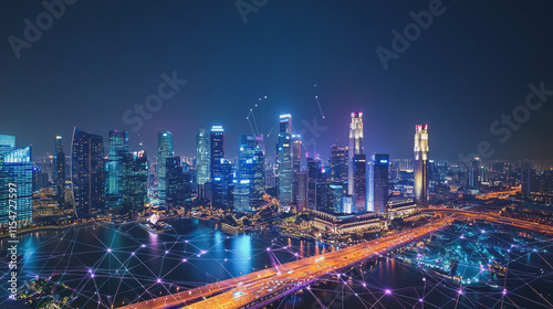 Wallpaper Mural Smart digital Innovation city with connection network reciprocity over the cityscape. of future smart wireless city and social media networking systems that connects business people with in city Torontodigital.ca