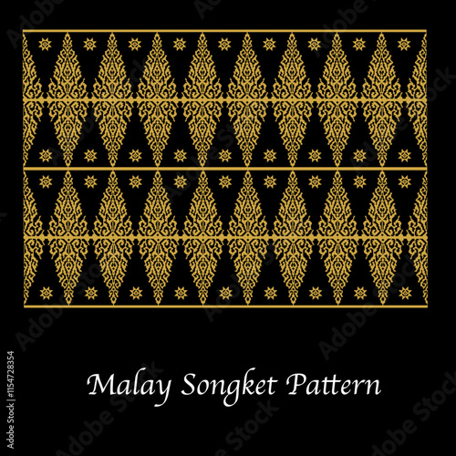 beautiful simple songket seamless floral pattern vector traditional tribal Malay ornament wallpaper fabric design pixelated embroidery texture 