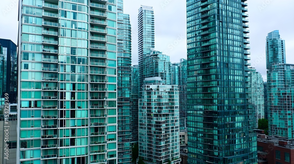 Obraz premium Teal Modern City Skyscrapers