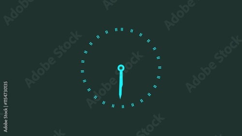 Seamless Cyan Analog Clock Animation with Alpha Transparency on Black Canvas
