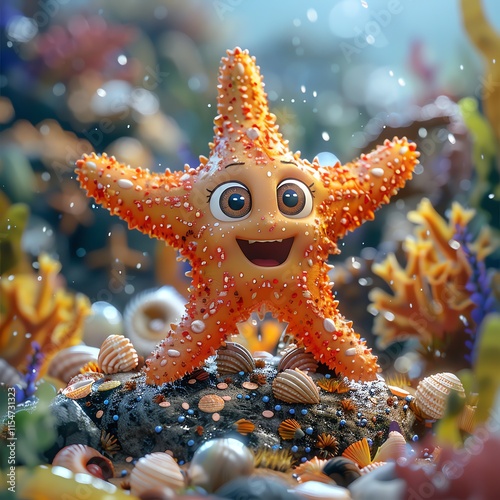 Happy cartoon starfish in ocean. (1)